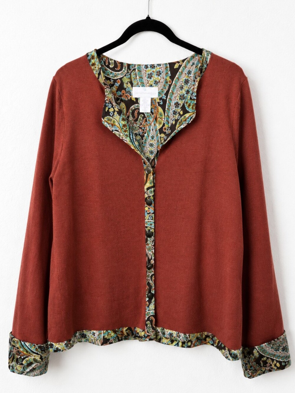 Soft Surroundings Silk Cashmere Paisley Trim Cardigan Sweater Size M Boho Luxe